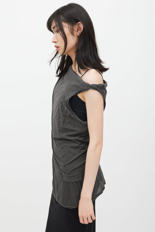 Rick Owens Drkshdw Grey Asymmetrical Drape Tank Top