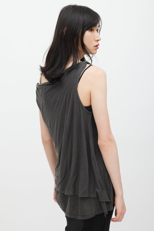 Rick Owens Drkshdw Grey Asymmetrical Drape Tank Top