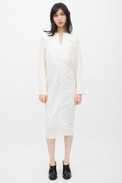 Rick Owens SS 2017 White V-Neck Shirt Dress