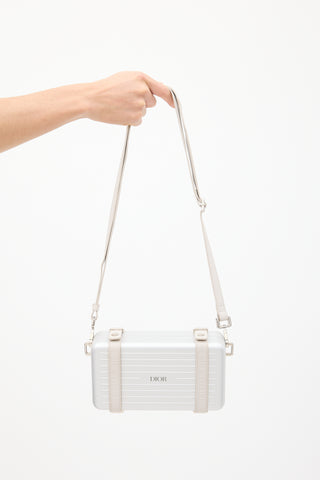 Rimowa X Dior Silver Personal Clutch On Strap Bag