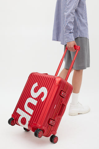 Rimowa x Supreme 45L Red 
White Logo Hard Case Topas  Luggage