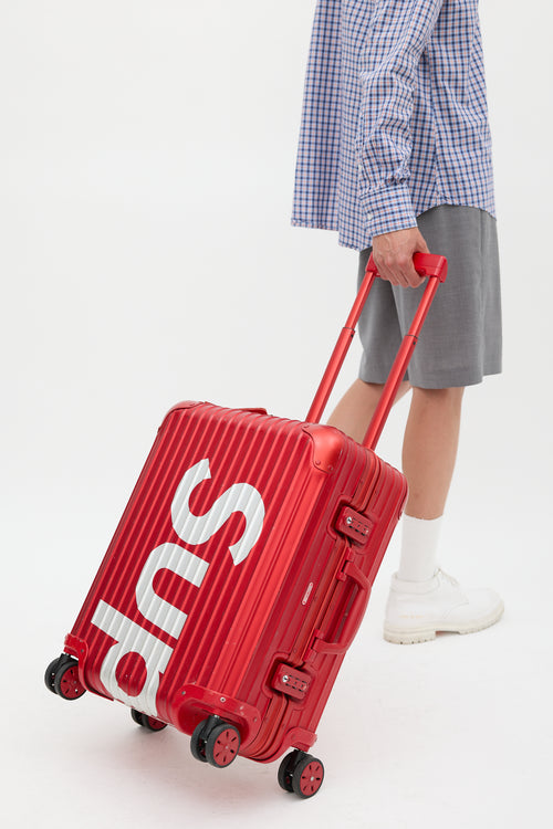 Rimowa x Supreme 45L Red 
White Logo Hard Case Topas  Luggage