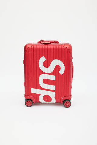 Rimowa x Supreme 45L Red 
White Logo Hard Case Topas  Luggage