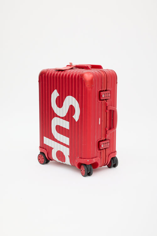 Rimowa x Supreme 45L Red 
White Logo Hard Case Topas  Luggage