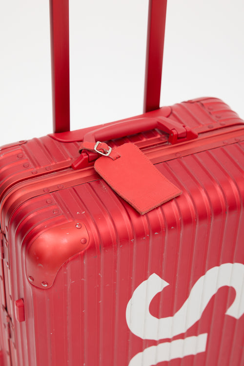 Rimowa x Supreme 45L Red 
White Logo Hard Case Topas  Luggage