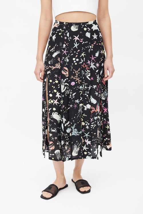 Rixo Black 
Multicolour Pleated Ocean Skirt