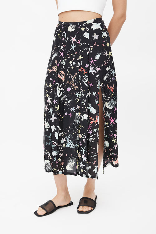 Rixo Black 
Multicolour Pleated Ocean Skirt