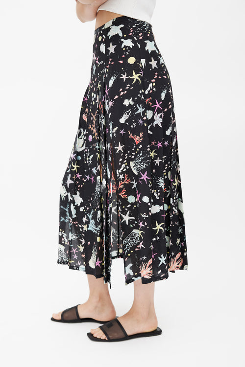 Rixo Black 
Multicolour Pleated Ocean Skirt