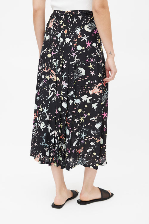 Rixo Black 
Multicolour Pleated Ocean Skirt