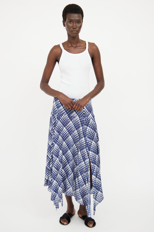 Rixo Blue 
White Plaid Asymmetrical Midi Skirt