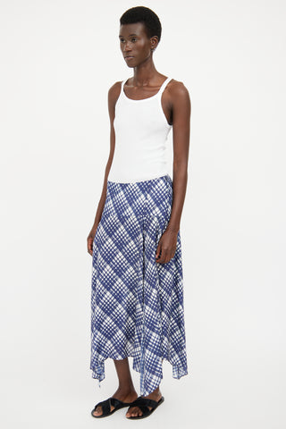 Rixo Blue 
White Plaid Asymmetrical Midi Skirt