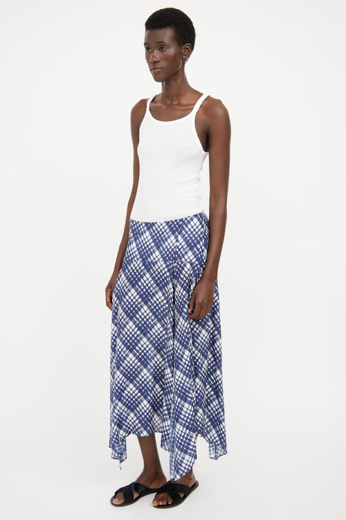 Rixo Blue 
White Plaid Asymmetrical Midi Skirt