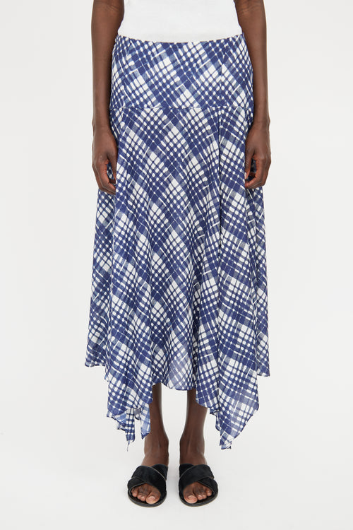 Rixo Blue 
White Plaid Asymmetrical Midi Skirt