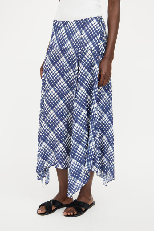 Rixo Blue 
White Plaid Asymmetrical Midi Skirt