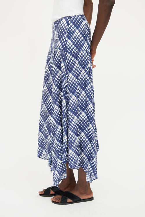 Rixo Blue 
White Plaid Asymmetrical Midi Skirt