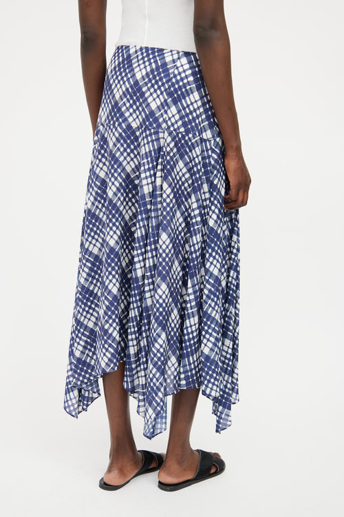 Rixo Blue 
White Plaid Asymmetrical Midi Skirt