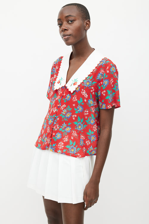 Rixo Red 
Multi Silk Floral Blouse