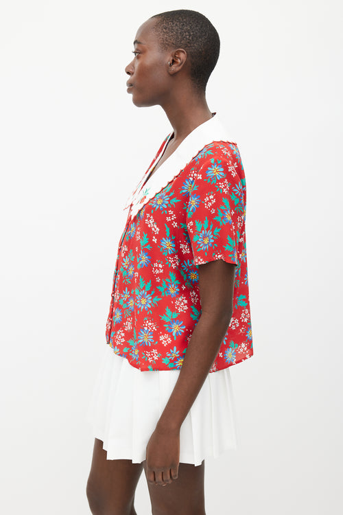 Rixo Red 
Multi Silk Floral Blouse