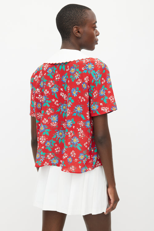 Rixo Red 
Multi Silk Floral Blouse