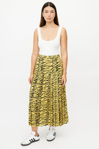 Rixo Yellow 
Black Print Pleated Skirt