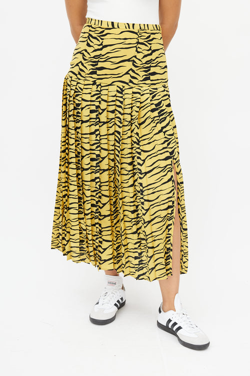 Rixo Yellow 
Black Print Pleated Skirt