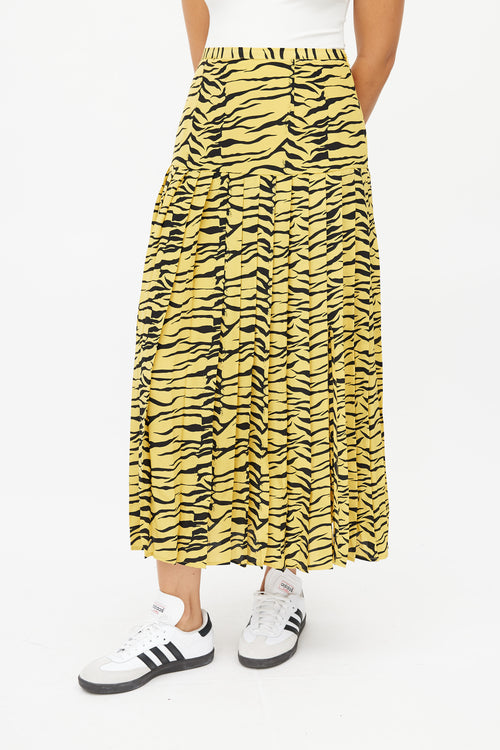 Rixo Yellow 
Black Print Pleated Skirt