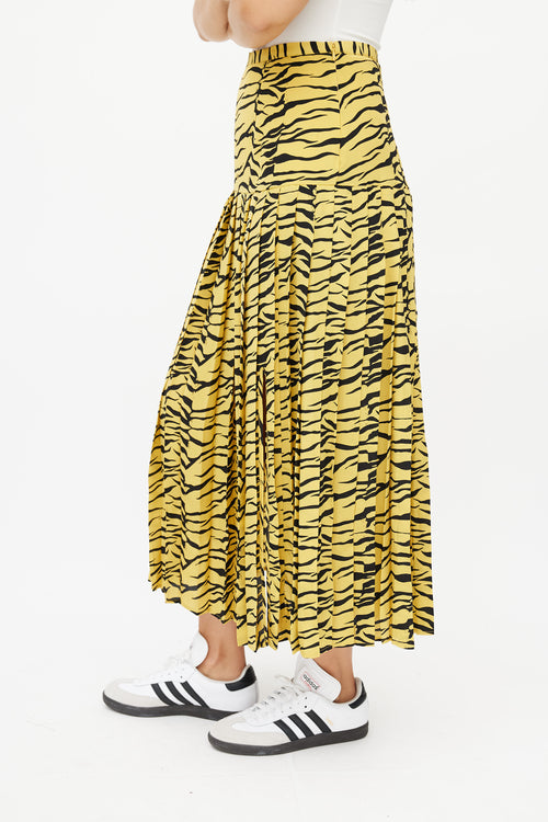 Rixo Yellow 
Black Print Pleated Skirt