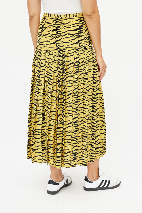 Rixo Yellow 
Black Print Pleated Skirt