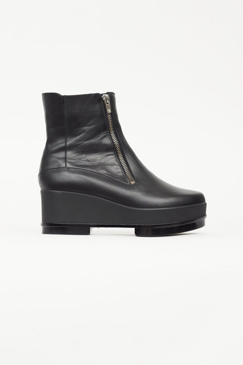 Robert Clergerie Black Leather Platform Zip Ankle Boot