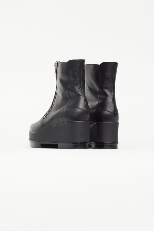 Robert Clergerie Black Leather Platform Zip Ankle Boot