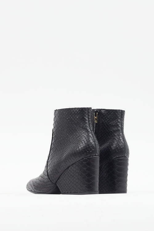 Robert Clergerie Black Textured Leather Wedge Heel Boot