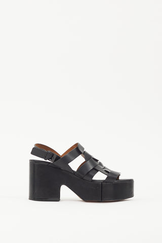 Clergerie Black Leather Casey Woven Platform Sandal