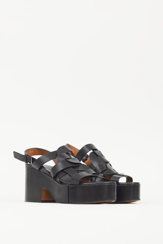 Clergerie Black Leather Casey Woven Platform Sandal