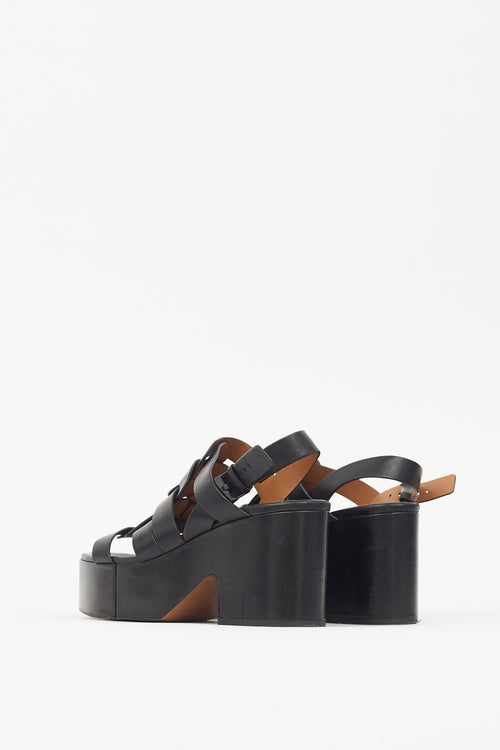 Clergerie Black Leather Casey Woven Platform Sandal