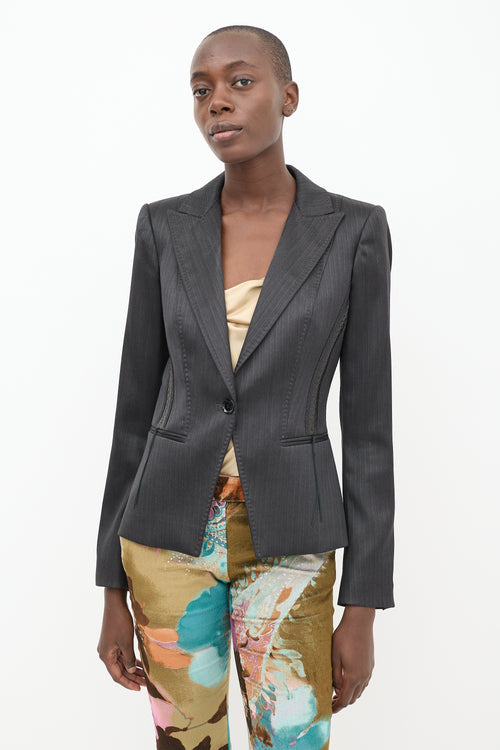 Roberto Cavalli Grey Wool Braided Blazer