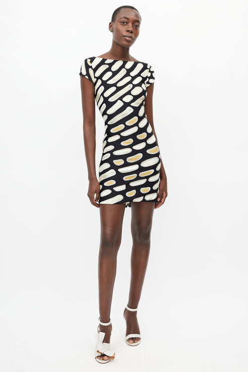 Roberto Cavalli Black 
Cream Stone Print Dress