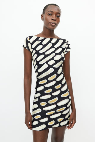 Roberto Cavalli Black 
Cream Stone Print Dress