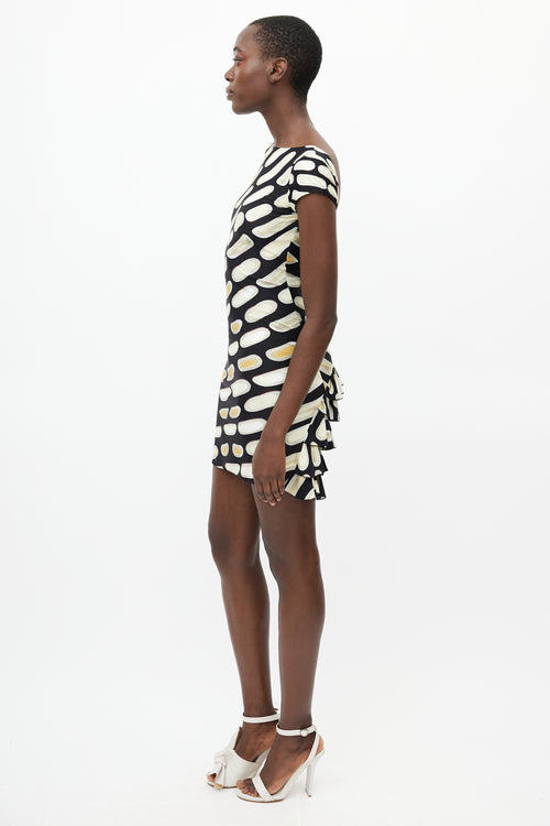 Roberto Cavalli Black 
Cream Stone Print Dress