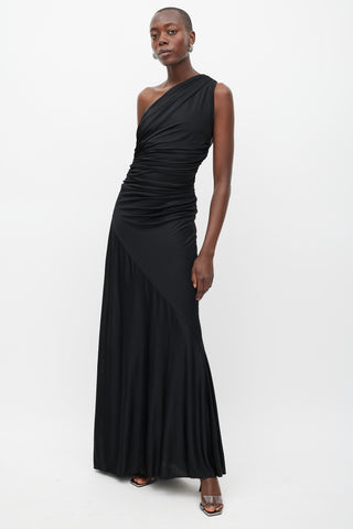 Roberto Cavalli Black Gathered Jewel Maxi Cut Out Dress