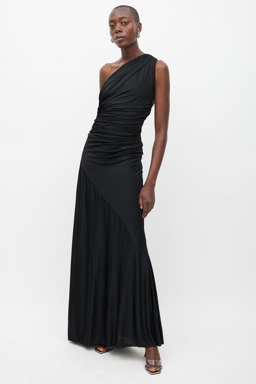 Roberto Cavalli Black Gathered Jewel Maxi Cut Out Dress