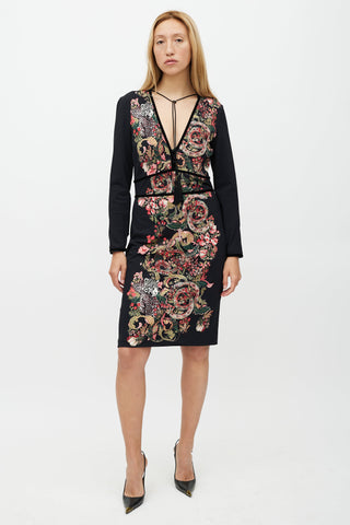 Roberto Cavalli Black 
Multicolour Floral Dress