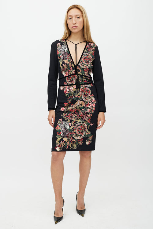 Roberto Cavalli Black 
Multicolour Floral Dress