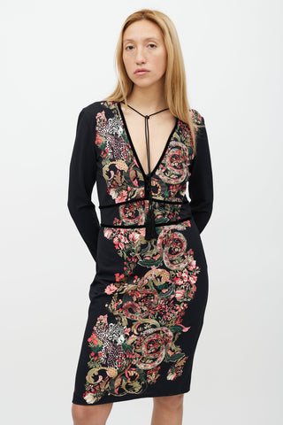 Roberto Cavalli Black 
Multicolour Floral Dress