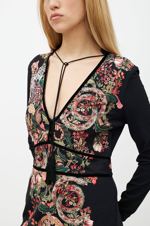 Roberto Cavalli Black 
Multicolour Floral Dress