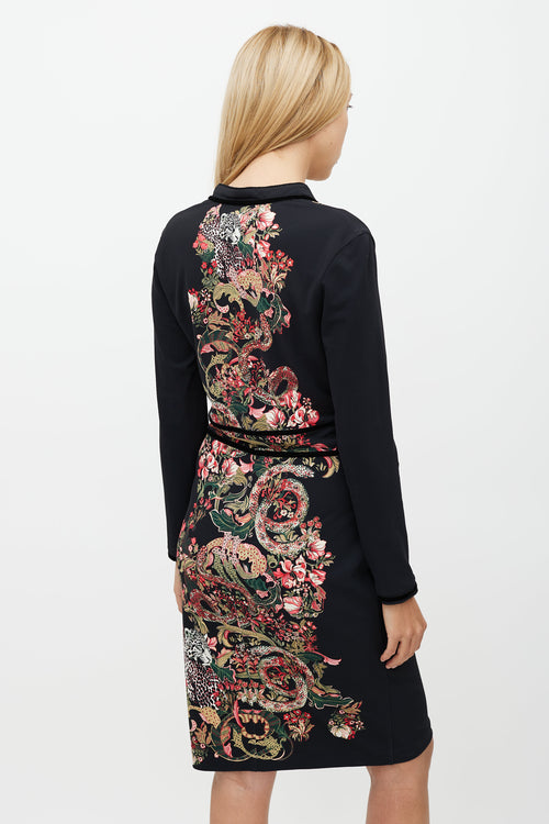 Roberto Cavalli Black 
Multicolour Floral Dress