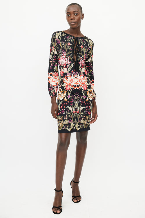 Roberto Cavalli Black 
Multicolour Floral Jewel Dress