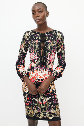 Roberto Cavalli Black 
Multicolour Floral Jewel Dress