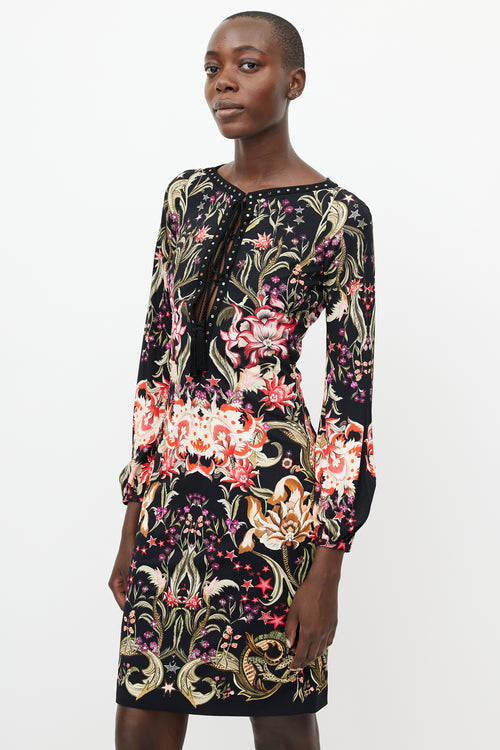 Roberto Cavalli Black 
Multicolour Floral Jewel Dress