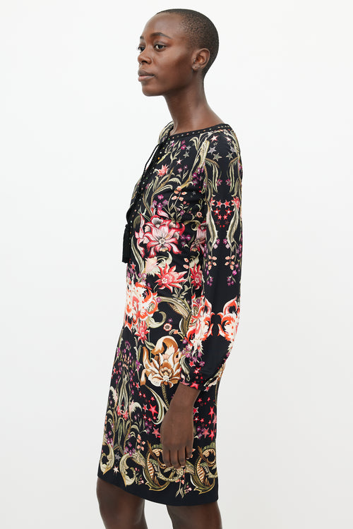 Roberto Cavalli Black 
Multicolour Floral Jewel Dress