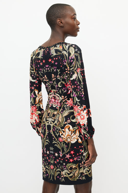 Roberto Cavalli Black 
Multicolour Floral Jewel Dress